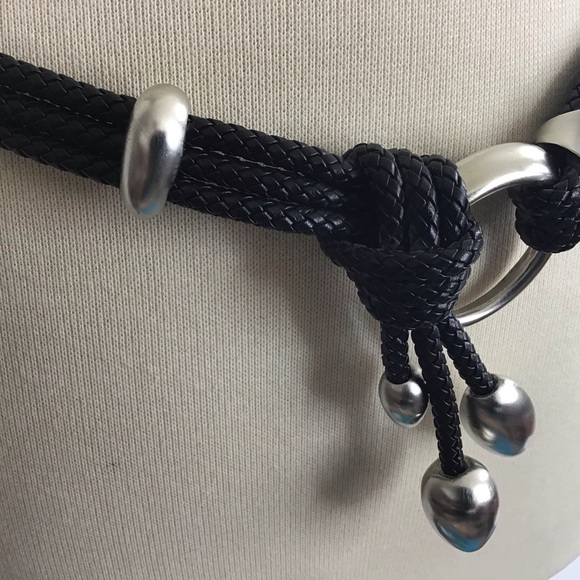 Vintage 1994 Clara Studio /Synergy Black leather asymmetrical rope belt 36” long main image 12